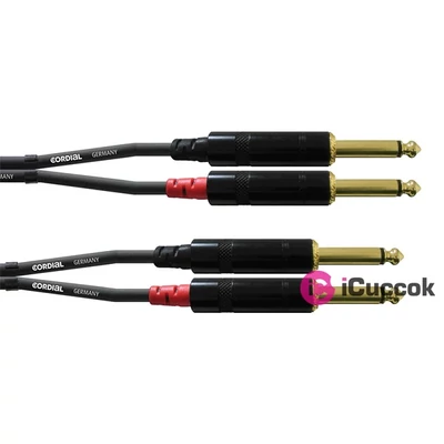 Cordial CFU 1.5 PP Unbalanced Twin 1,5m fekete 2x 6,3mm Jack apa - 2x 6,3mm Jack apa kábel
