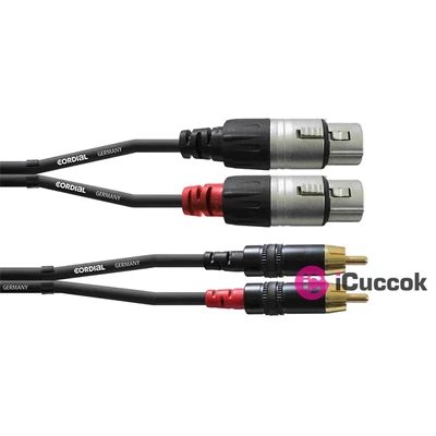 Cordial CFU 3 FC Unbalanced Twin 3m fekete 2x XLR anya - 2x RCA apa kábel