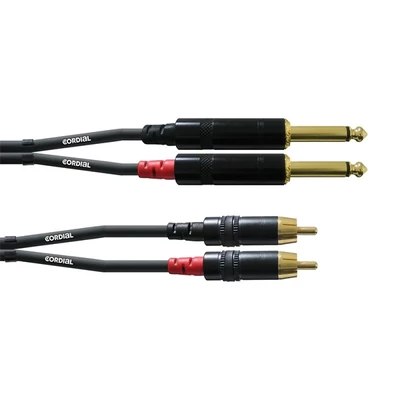 Cordial CFU 3 PC Unbalanced Twin 3m fekete 2x 6,3mm Jack apa - 2x RCA apa kábel