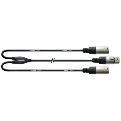 Cordial CFY 0.3 FMM Y-Adapter 0,3m fekete XLR apa - 2x XLR anya kábel
