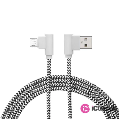 Delight Gamer 90 fokos kialakítású microUSB 2m fekete-fehér adatkábel