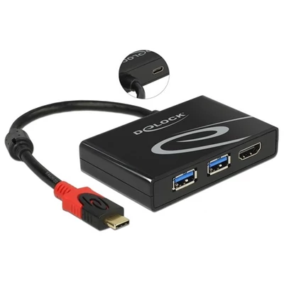 Delock 62854 USB 3.1 GEN 1 USB Type-C apa - 2x USB 3.0 Type-A anya + 1x HDMI anya adapter