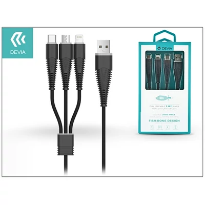 Devia ST300103 Fish1 3 az 1-ben fekete Lightning - Micro USB - Type-C kábel