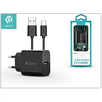 Devia ST301179 Smart 2A univerzális fekete hálózati töltő + Type-C kábel