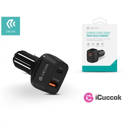 Devia ST316241 3A univerzális USB + Type-C fekete szupergyors autós töltő