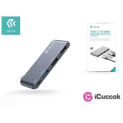 Devia ST329470 Leopard 2 Dock 4in1 HUB 1xUSBType-C PD/ 1x USB 3.0/ 1xUSB 2.0/ 1x HDMI elosztó átalakító adapter