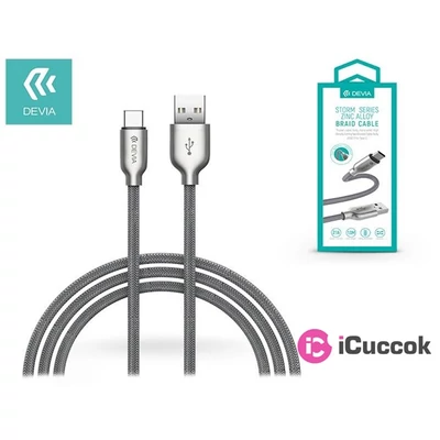 Devia ST329609 Braid Zink ezüst 1m USB Type-C adat- és töltőkábel