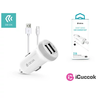 Devia ST331190 Devia Smart dual port USB Type-C 3.1A/2xUSB/USB Type-C kábel autós töltő