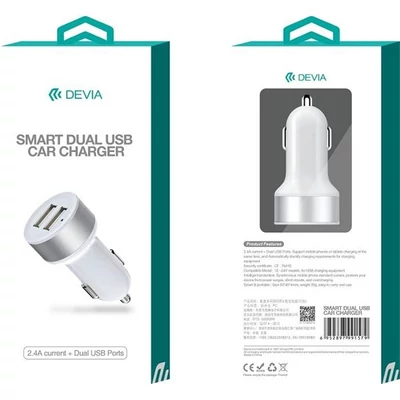 Devia ST991579 Smart 2,4A univerzális 2xUSB fehér autós töltö