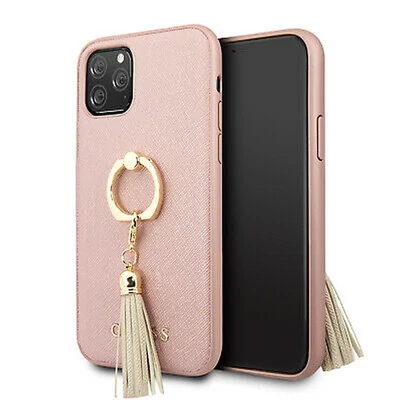 GUESS Saffiano iPhone 11 Pro gyűrűs kitámasztóval rózsaszín kemény tok