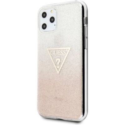 GUESS iPhone 11 Pro csillámos folyadékos háromszöges rózsaszín TPU tok