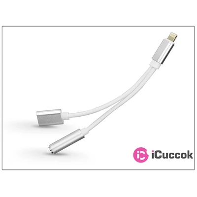 Haffner PT-4110 Lightning - 3.5mm Jack audio + Lightning csatlakozós ezüst adapter