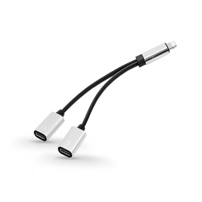 Haffner PT-5299 fekete/ezüst Lightning - Lightning audio + töltő audio átalakító adapter