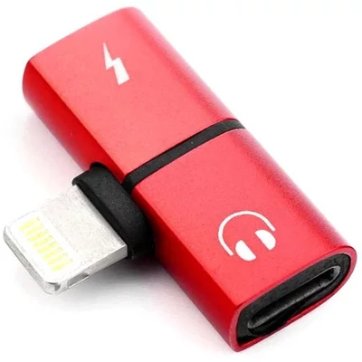 Haffner PT-5716 Lightning 2x audió/töltés elosztó - piros adapter