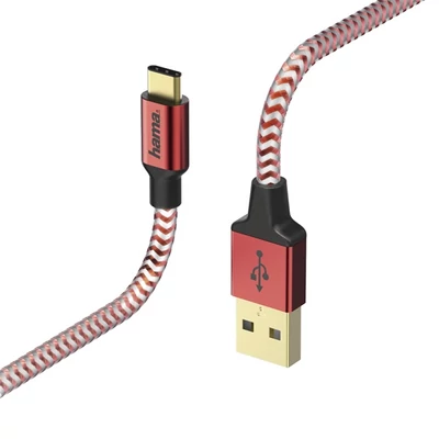 Hama 178296 "Reflective" USB Type-C piros 1,5m adatkábel