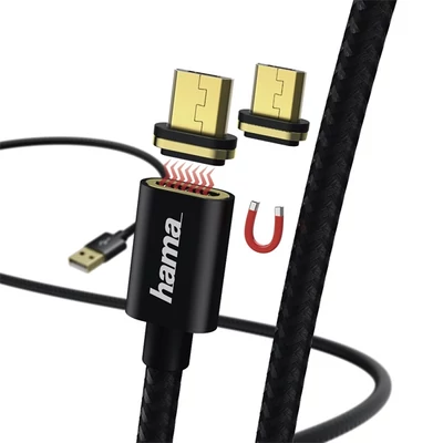 Hama 178373 fekete 1m mágneses csatlakozós micro USB adatkábel