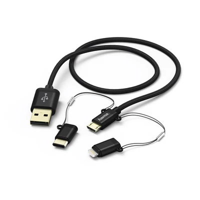 Hama 183304 micro USB / Type-C / Lightning 3 in1 fekete 1,5m adatkábel
