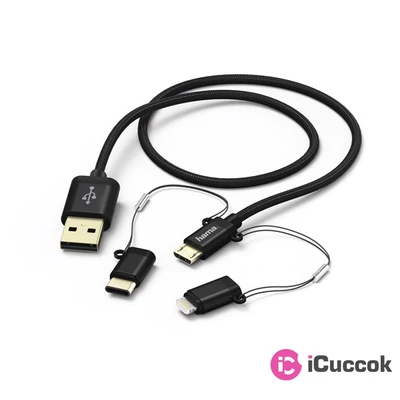 Hama 183348 1m micro USB / Type-C / Lightning 3 in1 fekete adatkábel