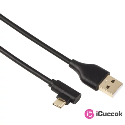 Hama USB 2.0 - USB Type-C 1m fekete derékszögű adatkábel