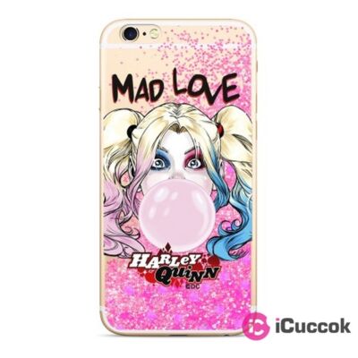 Harley Quinn 001 iPhone XR rózsaszín csillámfolyadékos hátlap