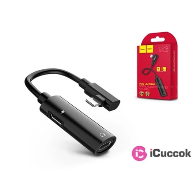 Hoco LS18 Lightning audio fekete adapter