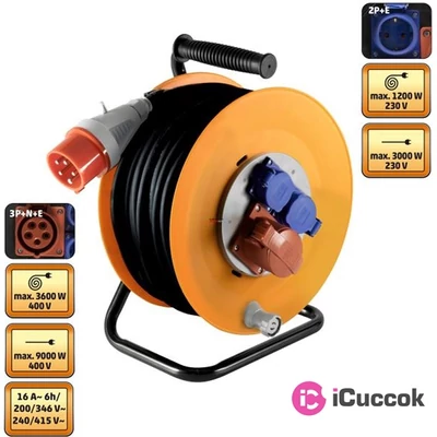 Home HJR 400-25 kültéri IP44  ipari kábeldob 25m-es 5x2,5 mm2 gumírozott kábellel