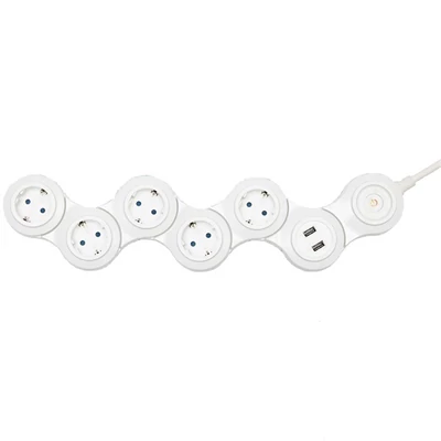 Home NVH 05K/USB 5 aljzat + 2xUSB 1,4m fehér csuklós hálózati elosztó