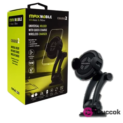 Max Mobile Charge2 QC 3.0 Qi fekete vezeték nélküli autós töltő és tartó