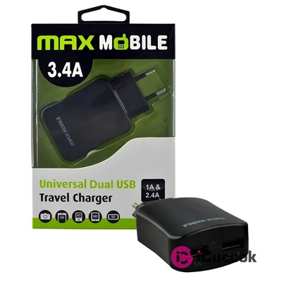 Max Mobile TR-019 3.4A fekete duó hálózati töltő