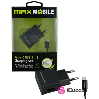 Max Mobile  USB + USB Type C kábel 2.1A 2in1 szett hálózati töltő