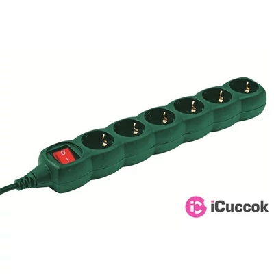 Somogyi NV 06K-3/G 6-os elosztó 3m kapcsolóval zöld