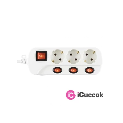 Somogyi NVK 03K/WH 3-os 1,5m külön kapcsolható, hővédelemmel ellátott elosztó