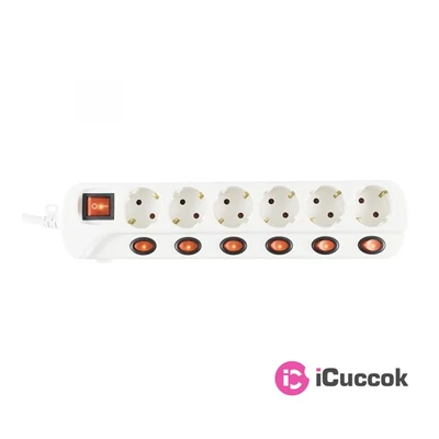 Somogyi NVK 06K-3/WH/1,5 6-os 3m külön kapcsolható, hővédelemmel ellátott elosztó