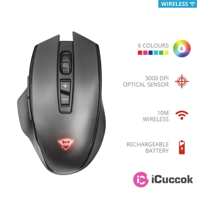 Trust GXT 140 Manx vezeték nélküli fekete gamer egér