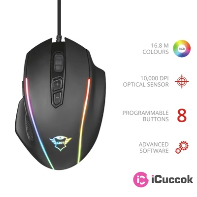Trust GXT 165 Celox RGB fekete gamer egér