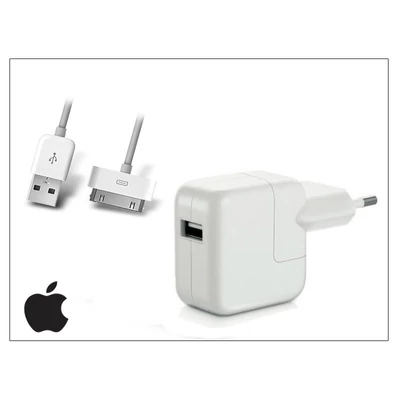 Apple iPhone 3G/3GS/4/4S/iPad/iPad2 USB hálózati töltő adapter + adatkábel - 5V/2,4A - MD836ZM/A+MA591G/A (csomagolás nélküli)