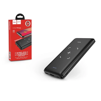 Univerzális hordozható, asztali akkumulátor töltő - HOCO J50 Power Bank - Type-C+ microUSB + Lightning +Wireless Charging - 10.000 mAh - fekete
