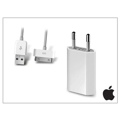 Apple iPhone 3G/3GS/4/4S USB hálózati töltő adapter + adatkábel - MB707ZM/A+MA591G/A - 5V/1A - 5 W (csomagolás nélküli)