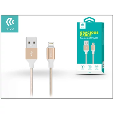 Apple iPhone 5/5S/5C/SE/iPad 4/iPad Mini USB töltő- és adatkábel - 1,5 m-es vezetékkel - Devia Gracious Lightning USB 2.4 - gold