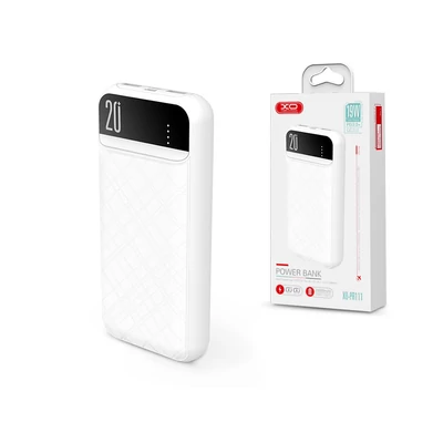 Univerzális hordozható, asztali akkumulátor töltő - XO PR111 Power Bank - 2xUSB + Type-C + microUSB + PD + QC3.0 - 20.000 mAh - fehér