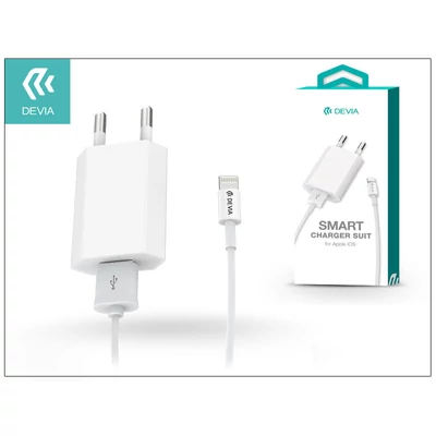 Apple iPhone 5/5S/5C/SE/6S/6S Plus USB hálózati töltő adapter + lightning adatkábel - 5V/1A - Devia Smart Charger Suit - white