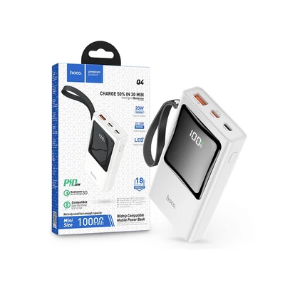 Univerzális hordozható, asztali akkumulátor töltő - HOCO Q4 Power Bank - USB+Type-C + Lightning + PD+QC3.0 - 10.000 mAh - fehér