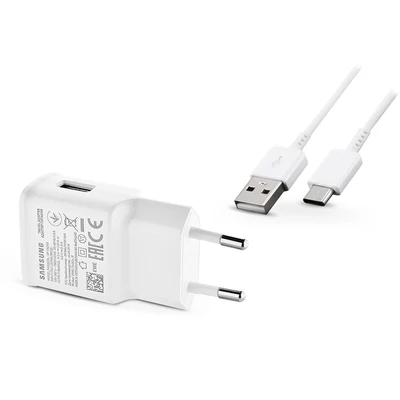 Samsung gyári USB hálózati töltő adapter + USB Type-C adatkábel - 5V/2A - EP-TA200EWE + EP-DN930 Type-C white (ECO csomaglás)