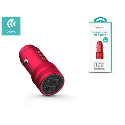 Devia Dual USB szivargyújtós töltő adapter - 5V/2,4A - Devia Traveller Series Car Charger - red