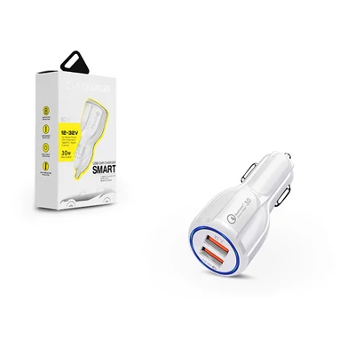 Smart Dual USB szivargyújtós töltő adapter - 5V/3,1A/9V/2A/12V/1,6A - Smart QC3.0 Car Charger - Qualcomm Quick Charge 3.0 - white