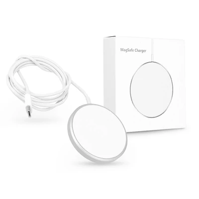 Qi univerzális mágneses vezeték nélküli töltő állomás - 15W - WS-18 MagSafe Magnetic Wireless Charger - white/silver - Qi szabványos