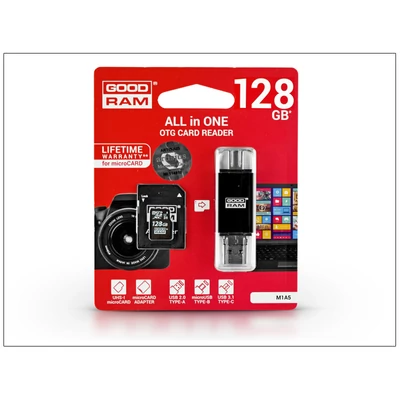 128 GB microSDXC™ UHS-I U1 Class 10 memóriakártya 60/15 - M1A5 OTG All in One memóriakártya olvasó - microUSB Type-C + SD-adapter