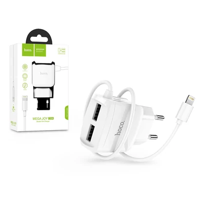 HOCO 2xUSB Lightning hálózati töltő - 5V/2,4A - HOCO C59A Mega Joy - fehér