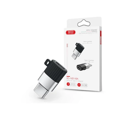 XO micro USB - Type-C adapter - XO NB149A Micro to Type-C Adapter - 2.4A - fekete/ezüst