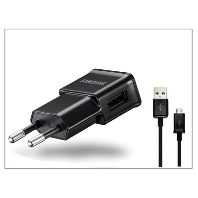 Samsung gyári USB hálózati töltő adapter + micro USB adatkábel - 5V/1A - ETA0U81EBE black (ECO csomagolás)